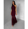 Vínové spoločenské krajkové dlhé šaty KRETONA