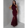 Vínové společenské krajkové dlouhé šaty KRETONA (Veľkosť M/L)