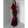 Vínové spoločenské krajkové dlhé šaty KRETONA