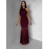 Vínové společenské krajkové dlouhé šaty KRETONA (Veľkosť M/L)