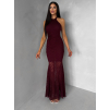 Vínové spoločenské krajkové dlhé šaty KRETONA