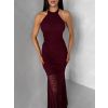 Vínové společenské krajkové dlouhé šaty KRETONA (Veľkosť M/L)