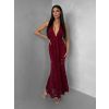 Bordó společenské krajkové dlouhé šaty ZERULON (Veľkosť ONESIZE)
