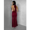 Bordó společenské krajkové dlouhé šaty ZERULON (Veľkosť ONESIZE)