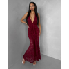 Bordové spoločenské krajkové dlhé šaty ZERULON