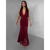 Bordó společenské krajkové dlouhé šaty ZERULON (Veľkosť ONESIZE)