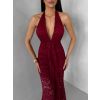 Bordó společenské krajkové dlouhé šaty ZERULON (Veľkosť ONESIZE)