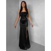 Černé společenské saténové korzetové dlouhé šaty ZONTIRE (Veľkosť ONESIZE)