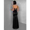 Černé společenské saténové korzetové dlouhé šaty ZONTIRE (Veľkosť ONESIZE)