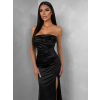 Čierne spoločenské saténové korzetové dlhé šaty ZONTIRE