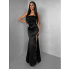 Čierne spoločenské saténové korzetové dlhé šaty ZONTIRE