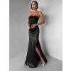 Černé společenské saténové korzetové dlouhé šaty ZONTIRE (Veľkosť ONESIZE)