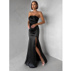 Čierne spoločenské saténové korzetové dlhé šaty ZONTIRE