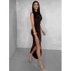 Tmavě hnědé přiléhavé dlouhé šaty DRAPIA (Veľkosť ONESIZE)