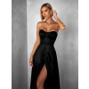 Čierne dlhé saténové šaty GYBRAL s korzetom
