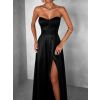 Černé dlouhé saténové šaty GYBRAL s korzetem (Veľkosť ONESIZE)
