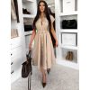 Béžové košilové dlouhé šaty VEXTURA s páskem (Veľkosť M/L)