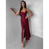 Bordó dlouhé saténové společenské šaty OLIRYA na ramínka (Veľkosť ONESIZE)
