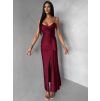Bordó dlouhé saténové společenské šaty OLIRYA na ramínka (Veľkosť ONESIZE)