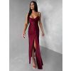 Bordó dlouhé saténové společenské šaty OLIRYA na ramínka (Veľkosť ONESIZE)