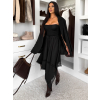Čierna saténová elegantná sukňa DRIMMLO s čipkou