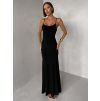 Černé dlouhé společenské šaty VORIMA s krajkou (Veľkosť ONESIZE)