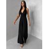 Černý společenský dlouhý overal ARVELLA s výstřihem (Veľkosť ONESIZE)