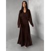 Hnědé dlouhé elegantní šaty SPIRIT s řasením (Veľkosť M/L)