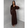 Hnědé dlouhé elegantní šaty SPIRIT s řasením (Veľkosť M/L)