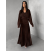 Hnědé dlouhé elegantní šaty SPIRIT s řasením (Veľkosť M/L)
