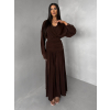 Hnědé dlouhé elegantní šaty SPIRIT s řasením (Veľkosť M/L)