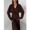 Hnědé dlouhé elegantní šaty SPIRIT s řasením (Veľkosť M/L)