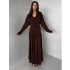 Hnědé dlouhé elegantní šaty SPIRIT s řasením (Veľkosť M/L)