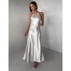 Krémové dlouhé jednoduché společenské šaty HYDRIS (Veľkosť M/L)