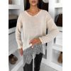 Krémový oversize svetřík MALFIO s krajkou (Veľkosť ONESIZE)