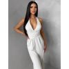 Krémový společenský dlouhý overal ARVELLA s výstřihem (Veľkosť ONESIZE)