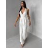 Krémový společenský dlouhý overal ARVELLA s výstřihem (Veľkosť ONESIZE)
