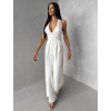 Krémový spoločenský dlhý overal ARVELLA s výstrihom