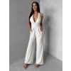 Krémový společenský dlouhý overal ARVELLA s výstřihem (Veľkosť ONESIZE)