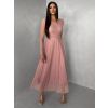 Starorůžové tylové dlouhé společenské šaty ASHER (Veľkosť ONESIZE)