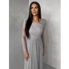 Šedé tylové dlouhé společenské šaty ASHER (Veľkosť ONESIZE)