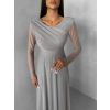 Šedé tylové dlouhé společenské šaty ASHER (Veľkosť ONESIZE)