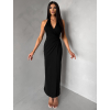Čierne dlhé elegantné šaty KALIXA s výstrihom