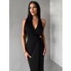Černé dlouhé elegantní šaty KALIXA s výstřihem (Veľkosť ONESIZE)