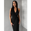 Čierne dlhé elegantné šaty KALIXA s výstrihom