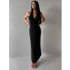 Černé dlouhé elegantní šaty KALIXA s výstřihem (Veľkosť ONESIZE)