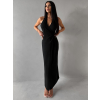 Čierne dlhé elegantné šaty KALIXA s výstrihom