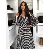 Černé pruhované dlouhé bavlněné zavinovací šaty NATURE (Veľkosť M/L)
