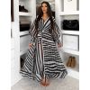 Černé pruhované dlouhé bavlněné zavinovací šaty NATURE (Veľkosť M/L)