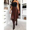 Hnedá saténová midi sukňa DRIMMLO s čipkou